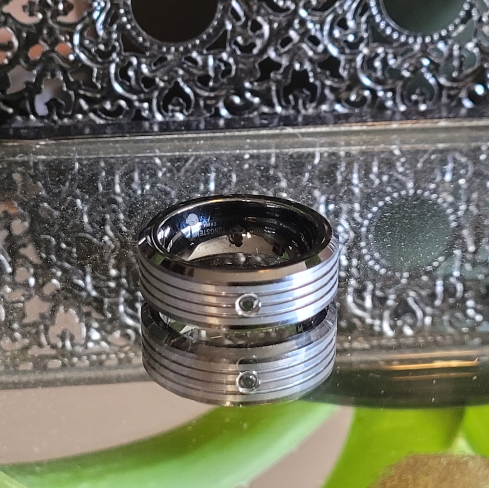Tungsten black diamond ring
